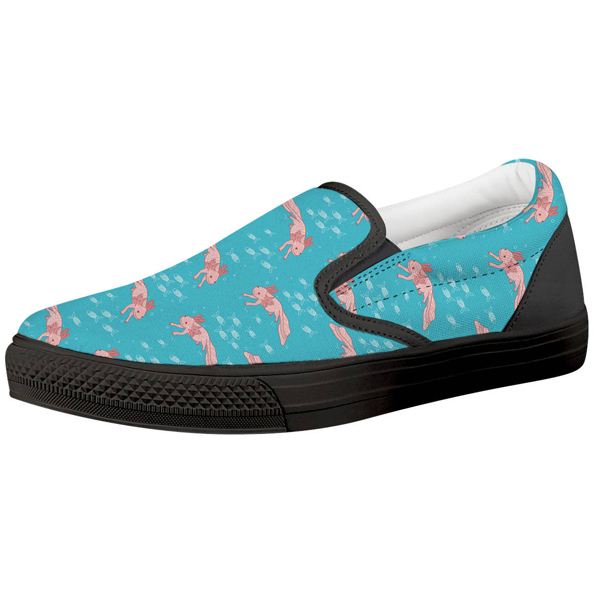 Pink Axolotl Teal Print Pattern Black Slip On Shoes-grizzshop