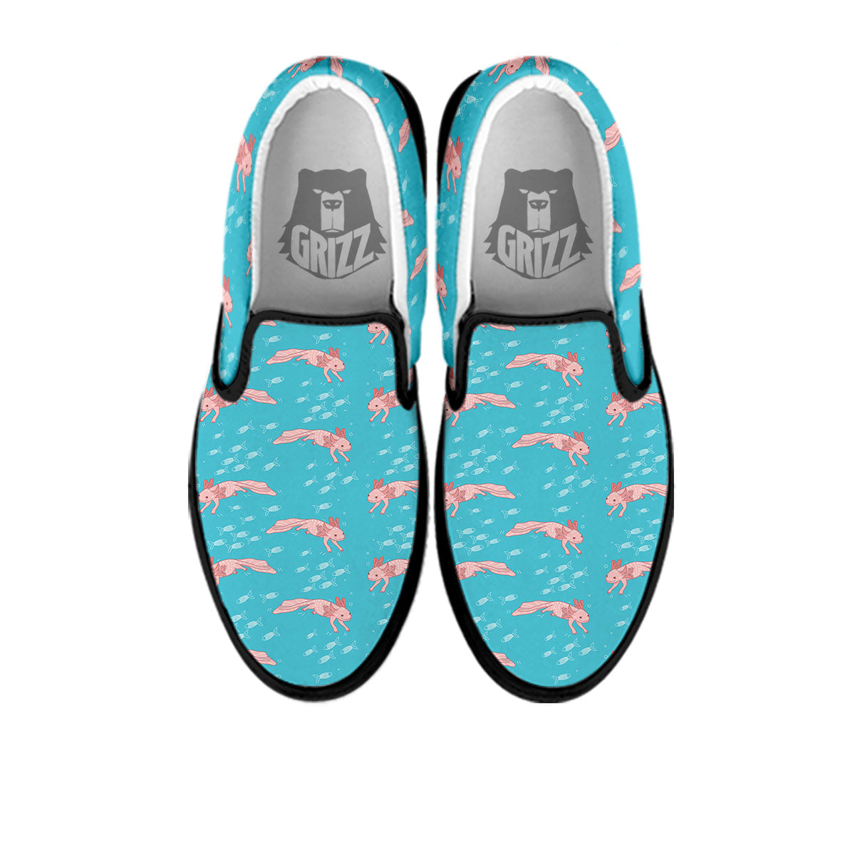 Pink Axolotl Teal Print Pattern Black Slip On Shoes-grizzshop