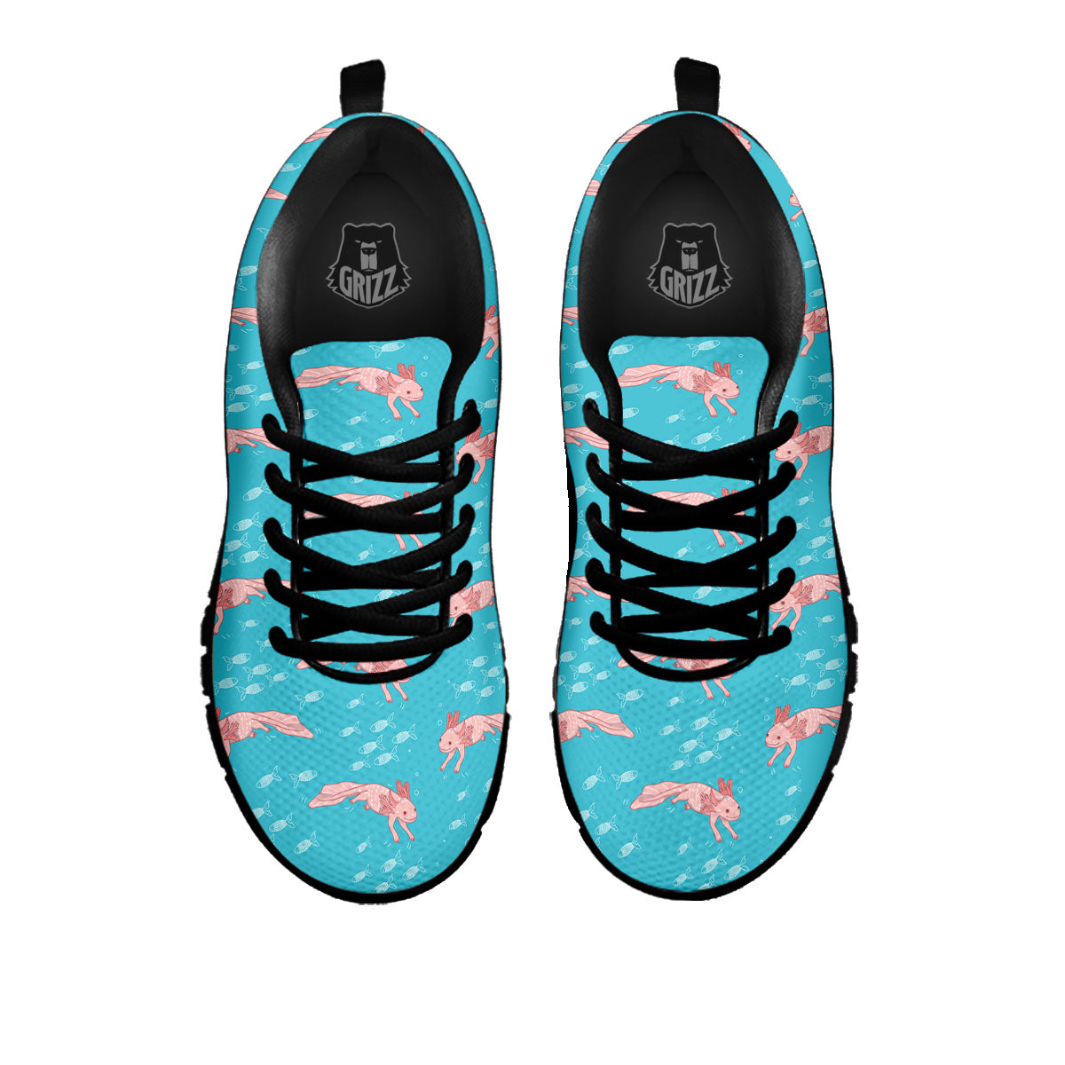 Pink Axolotl Teal Print Pattern Black Sneaker-grizzshop