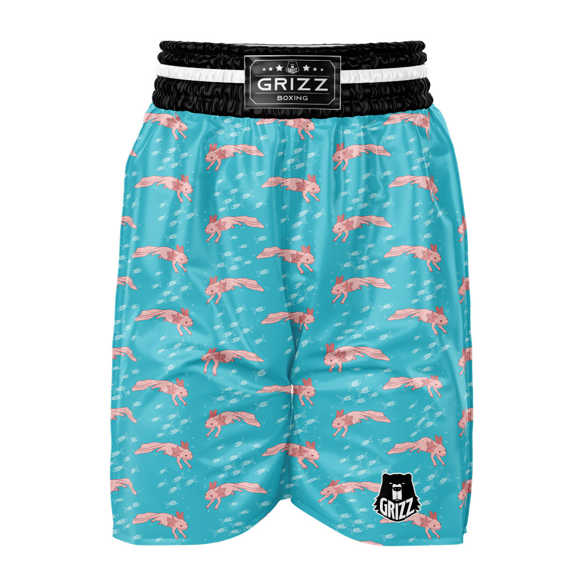 Pink Axolotl Teal Print Pattern Boxing Shorts-grizzshop