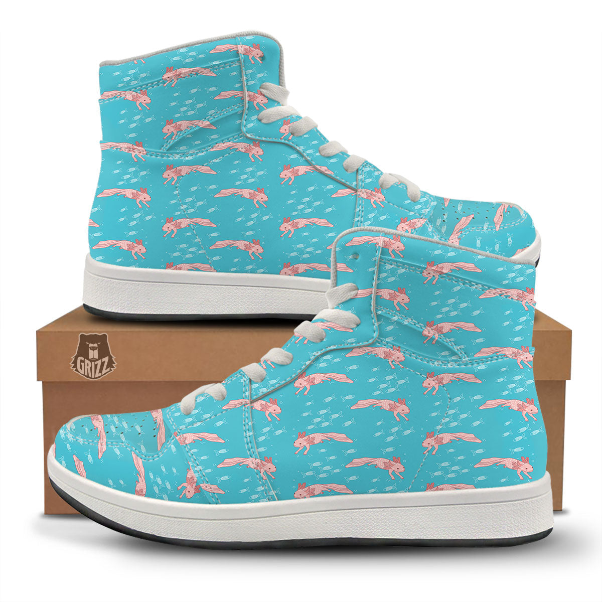 Pink Axolotl Teal Print Pattern High Top Sneakers-grizzshop