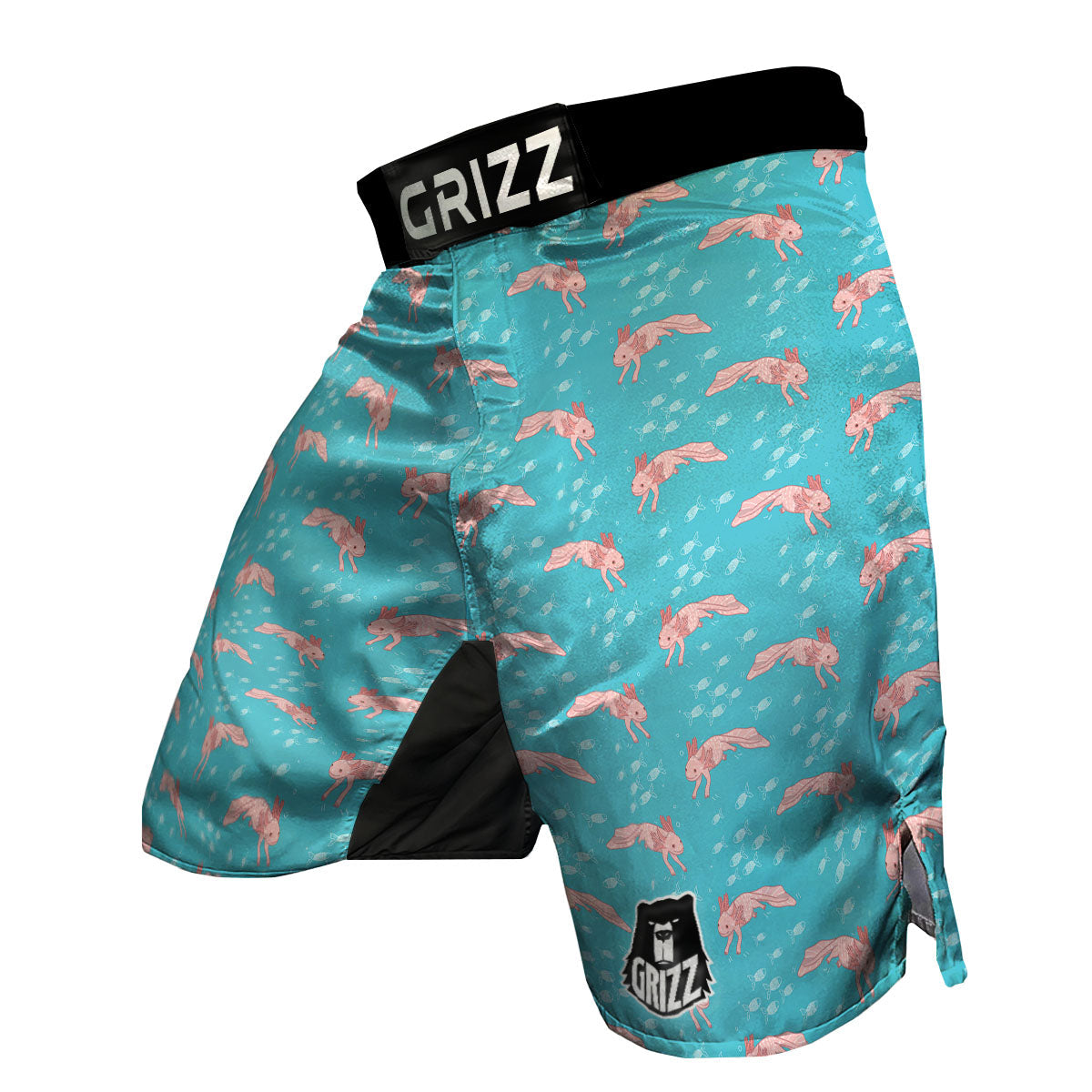 Pink Axolotl Teal Print Pattern MMA Shorts-grizzshop