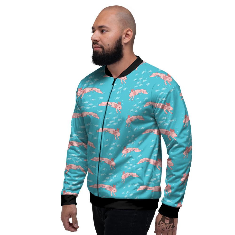 Pink Axolotl Teal Print Pattern Men's Bomber Jacket-grizzshop