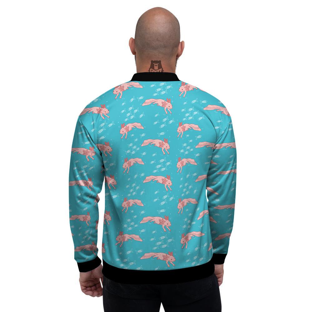 Pink Axolotl Teal Print Pattern Men's Bomber Jacket-grizzshop