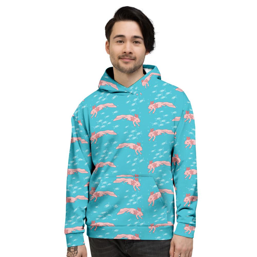 Pink Axolotl Teal Print Pattern Men's Hoodie-grizzshop