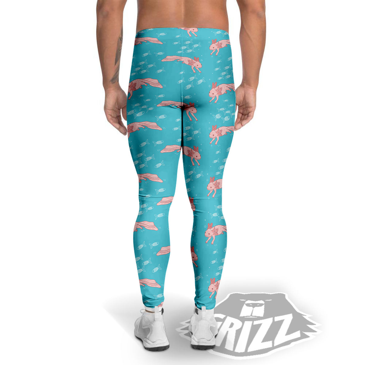 Pink Axolotl Teal Print Pattern Men's Leggings-grizzshop