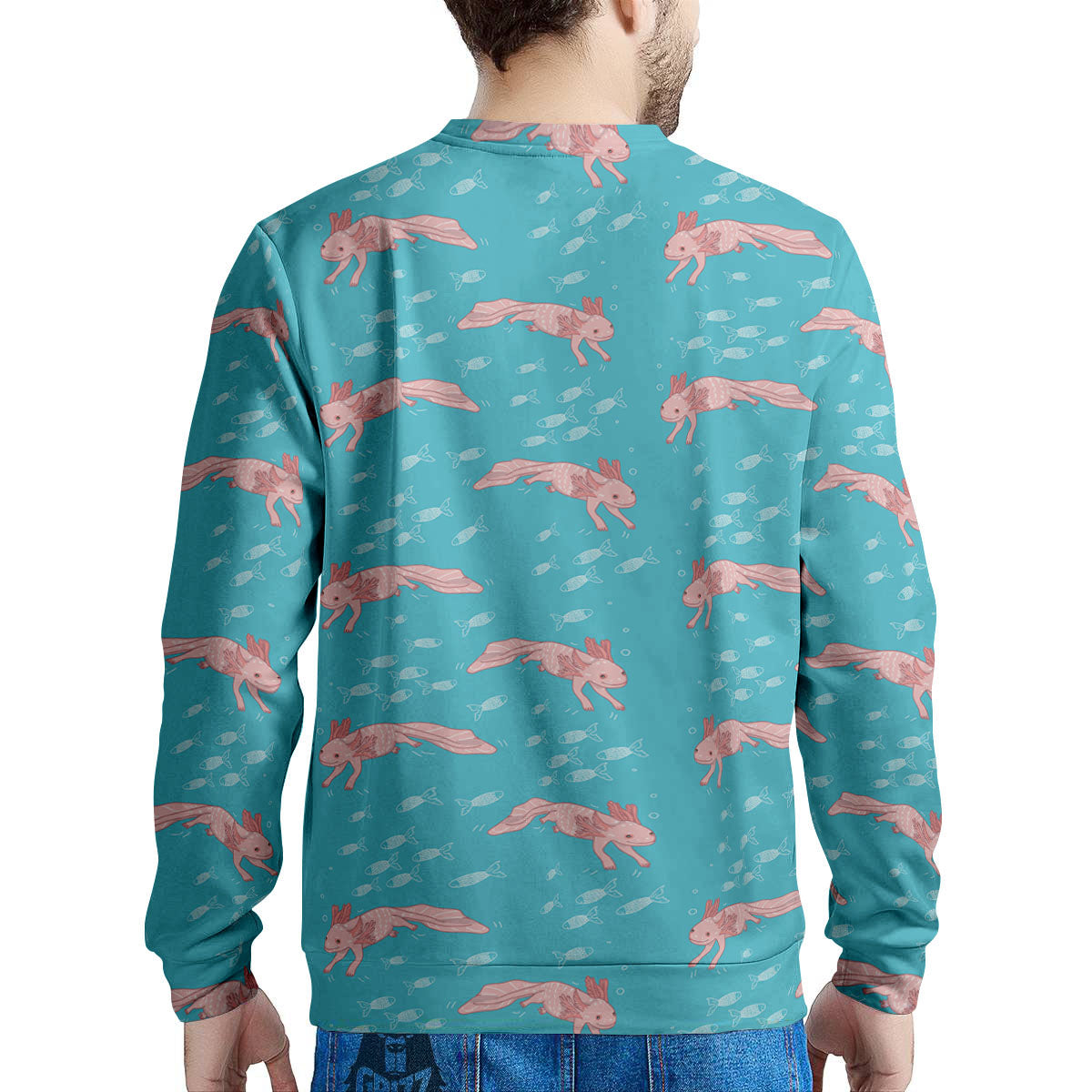 Pink Axolotl Teal Print Pattern Men's Sweatshirt-grizzshop