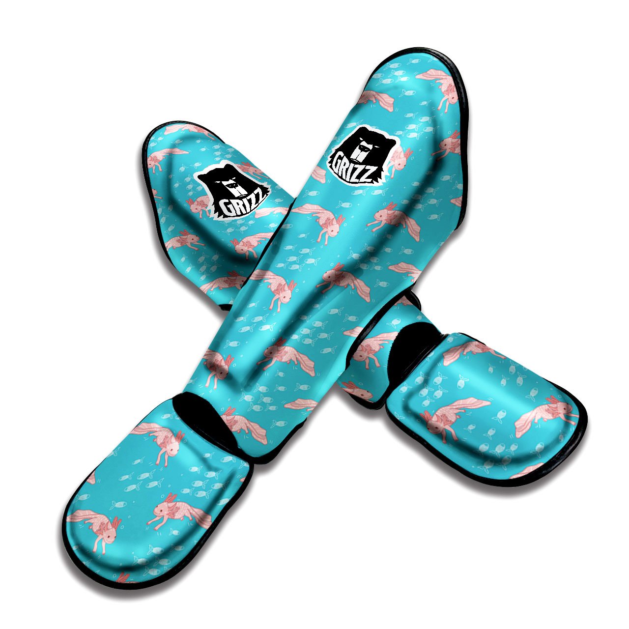 Pink Axolotl Teal Print Pattern Muay Thai Shin Guards-grizzshop