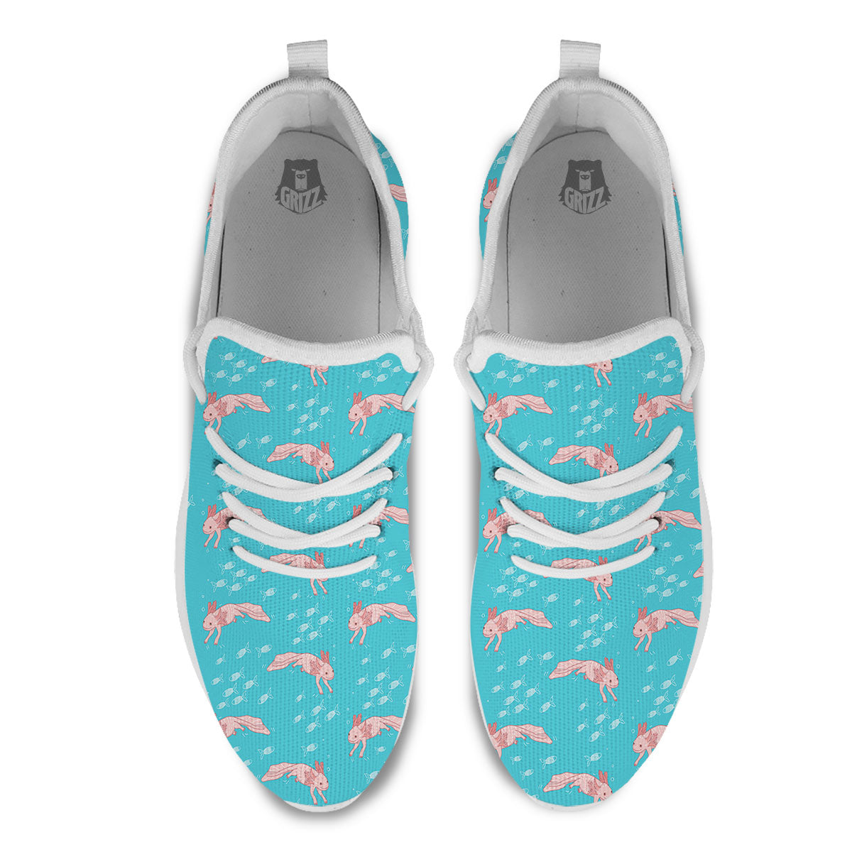 Pink Axolotl Teal Print Pattern White Athletic Shoes-grizzshop