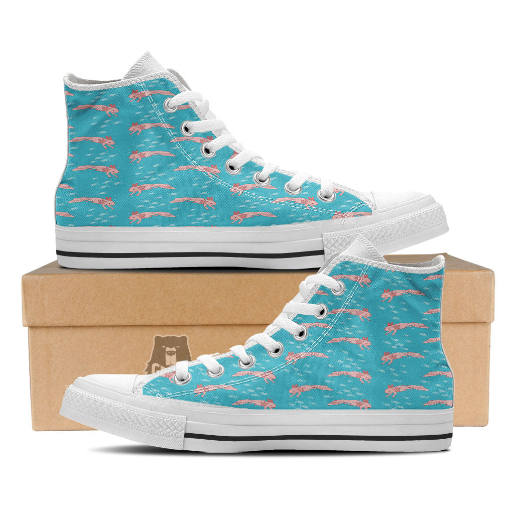 Pink Axolotl Teal Print Pattern White High Top Shoes-grizzshop