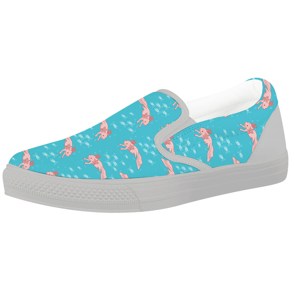 Pink Axolotl Teal Print Pattern White Slip On Shoes-grizzshop
