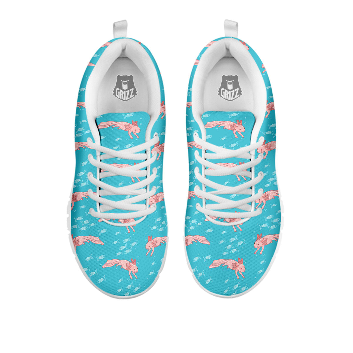 Pink Axolotl Teal Print Pattern White Sneaker-grizzshop