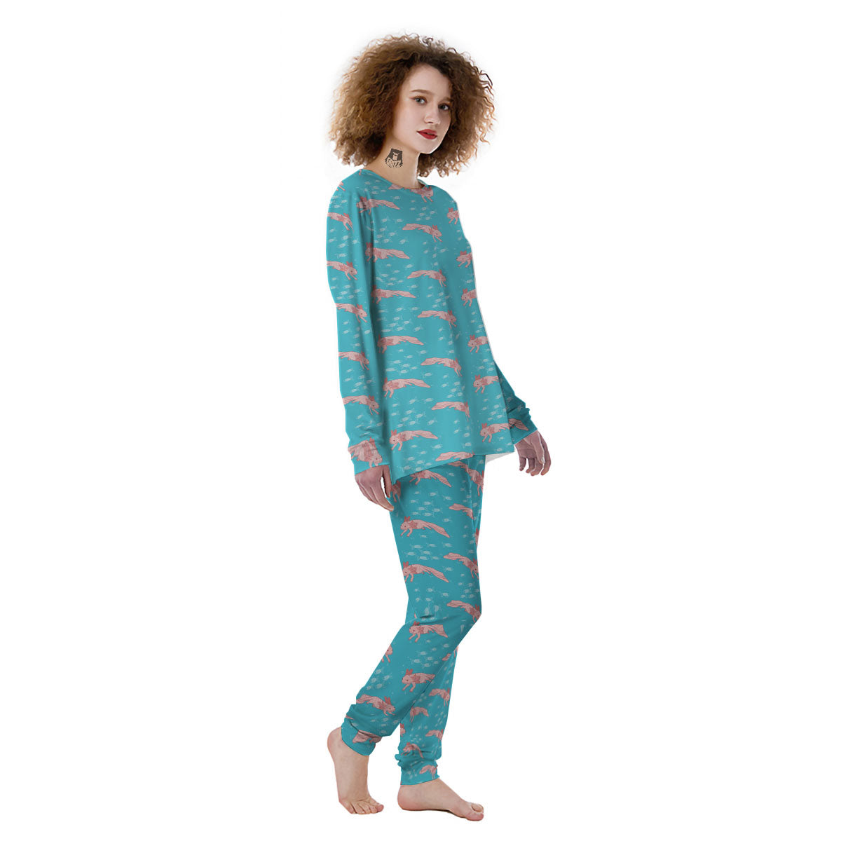 Pink Axolotl Teal Print Pattern Women's Pajamas-grizzshop