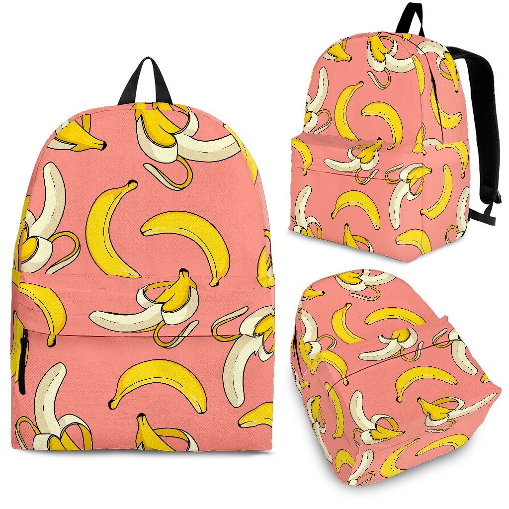 Pink Banana Pattern Print Backpack-grizzshop