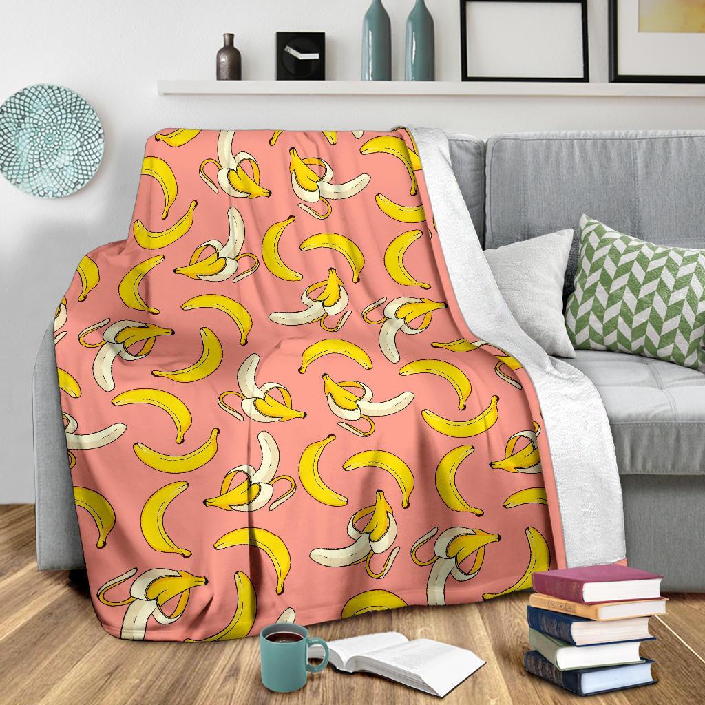 Pink Banana Pattern Print Blanket-grizzshop