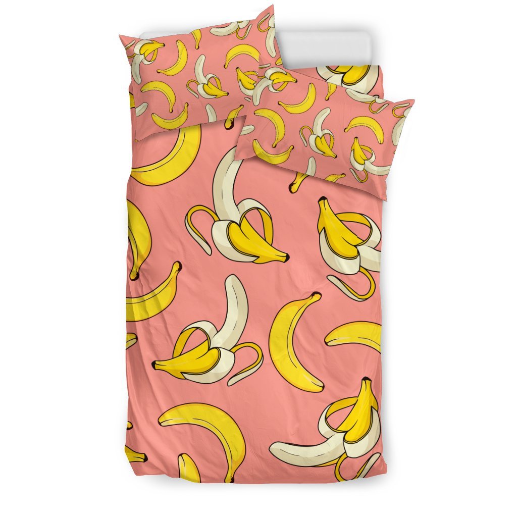 Pink Banana Pattern Print Duvet Cover Bedding Set-grizzshop