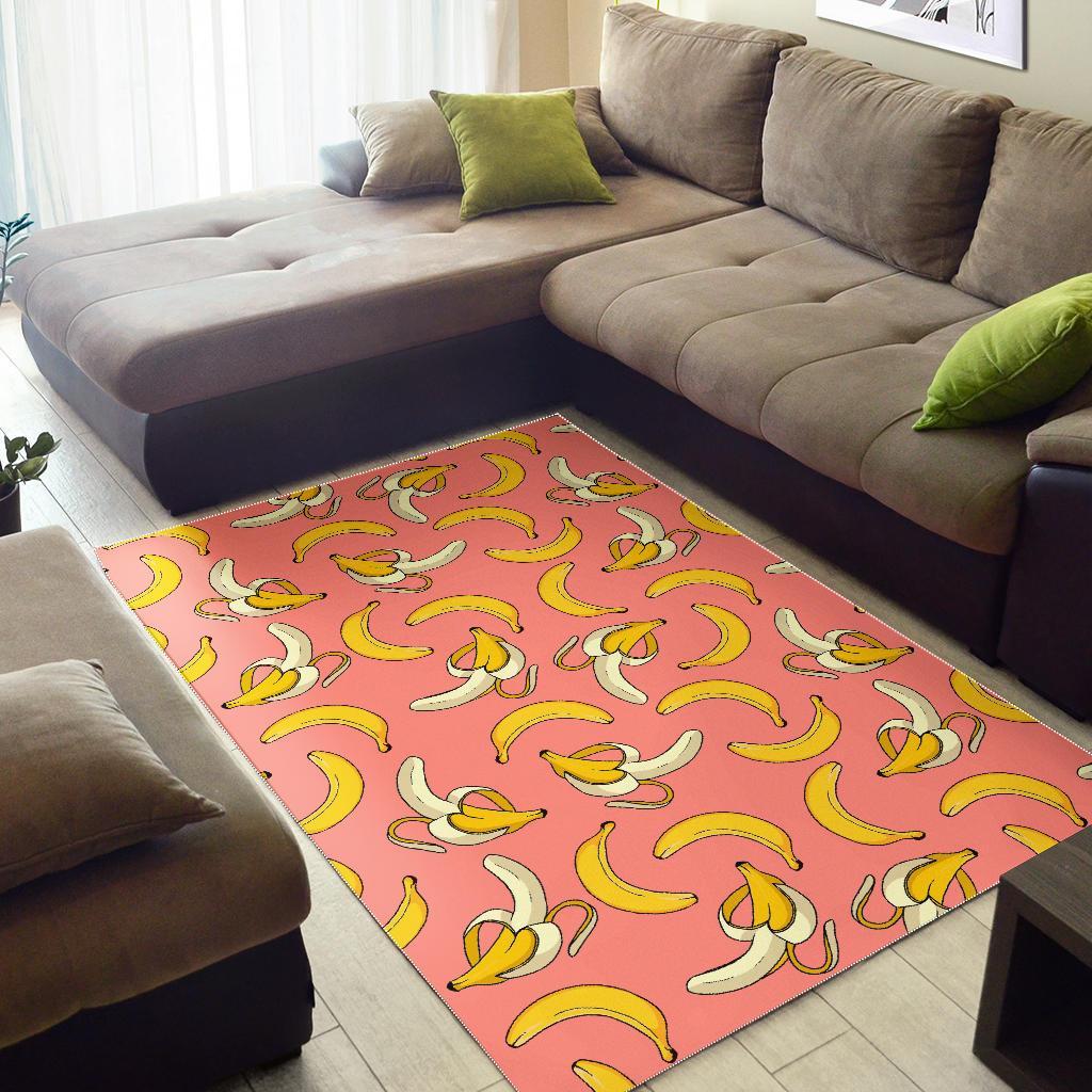 Pink Banana Pattern Print Floor Mat-grizzshop