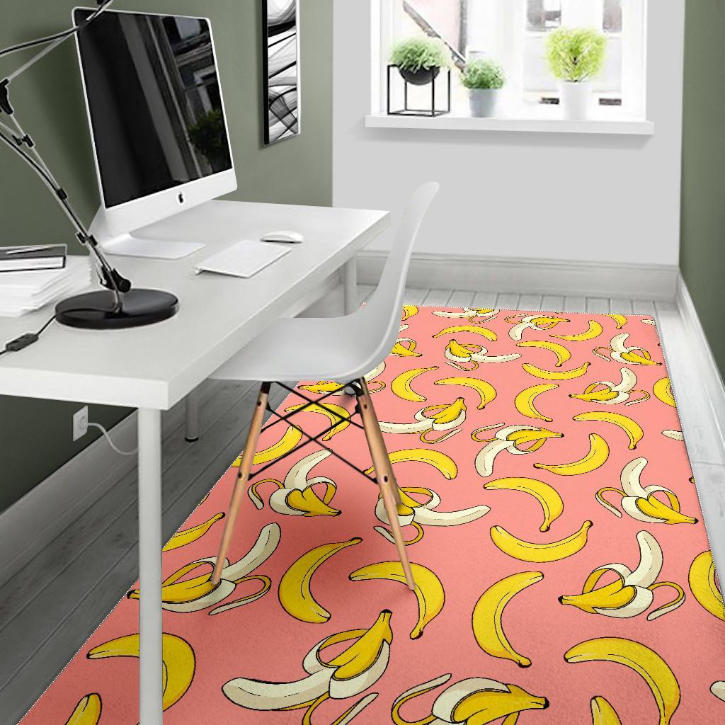 Pink Banana Pattern Print Floor Mat-grizzshop