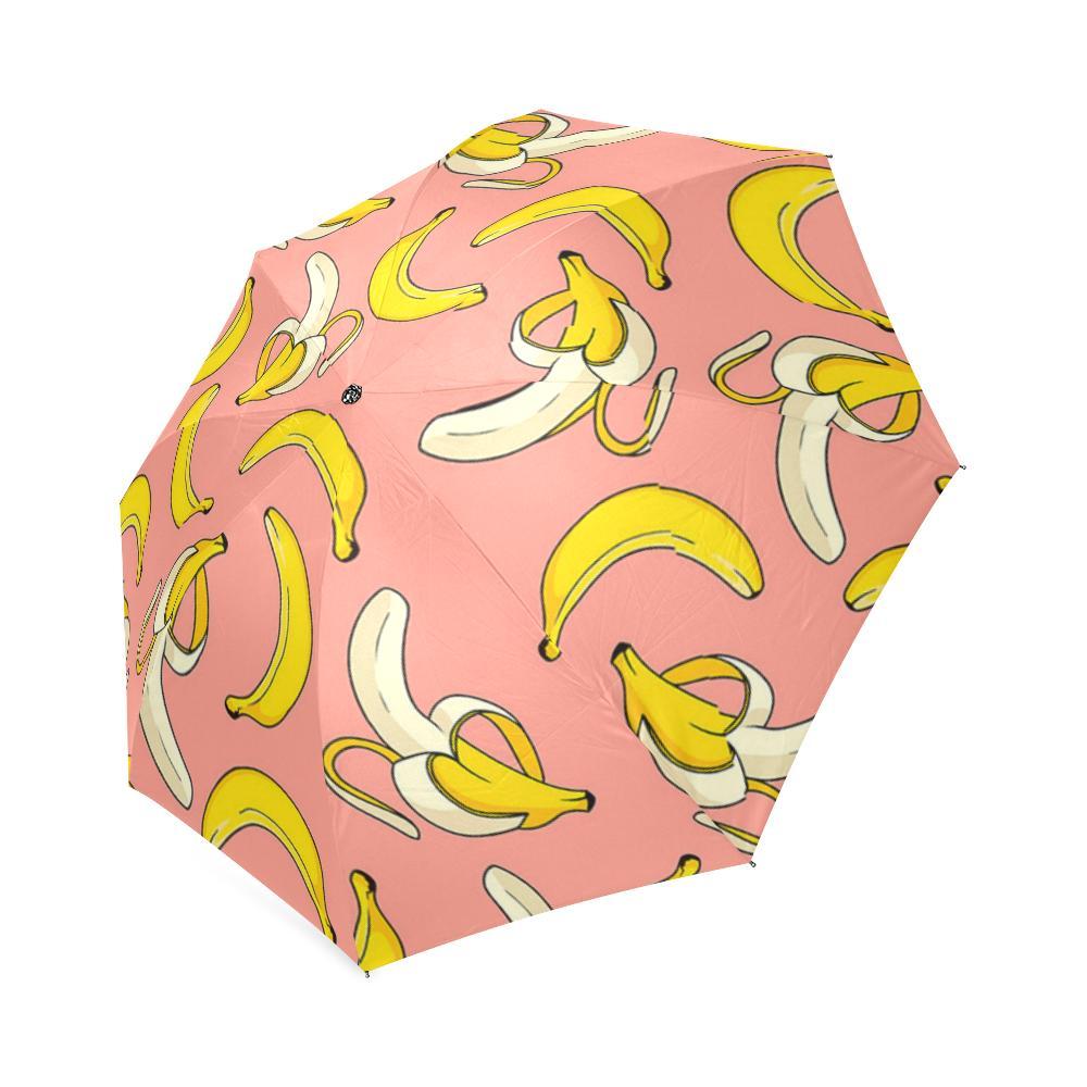 Pink Banana Pattern Print Foldable Umbrella-grizzshop