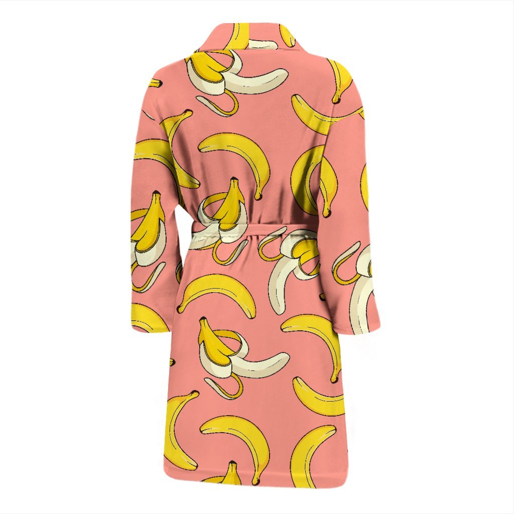 Pink Banana Pattern Print Men Long Robe-grizzshop