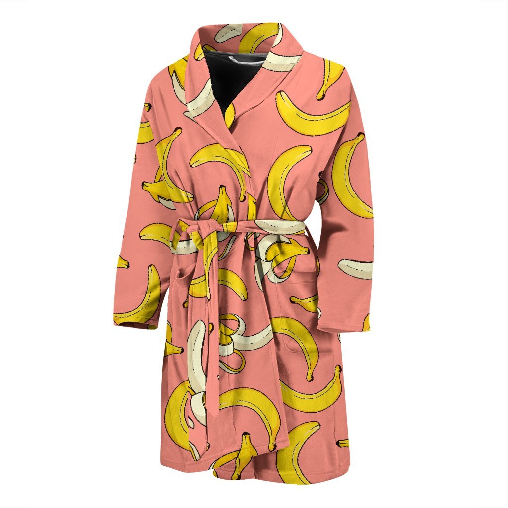 Pink Banana Pattern Print Men Long Robe-grizzshop