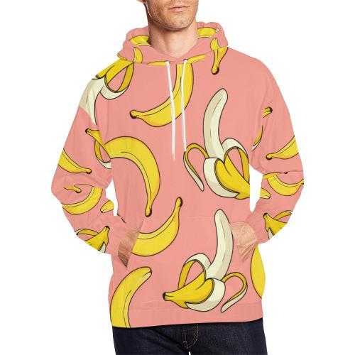 Pink Banana Pattern Print Men Pullover Hoodie-grizzshop