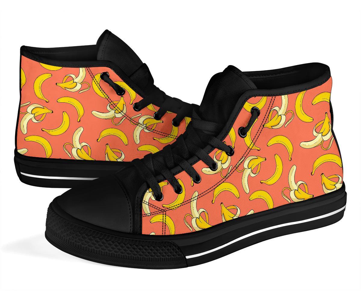 Pink Banana Pattern Print Men Women's High Top Shoes-grizzshop