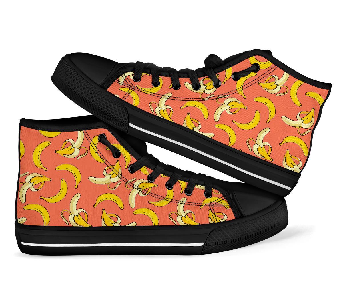 Pink Banana Pattern Print Men Women's High Top Shoes-grizzshop