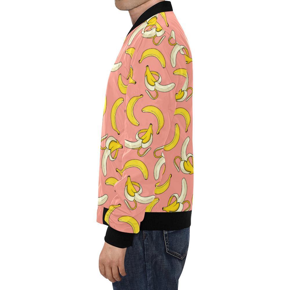 Pink Banana Pattern Print Men's Bomber Jacket-grizzshop