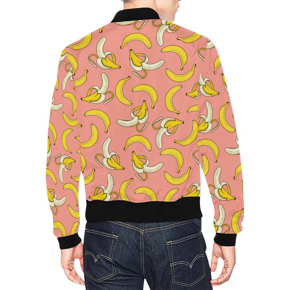 Pink Banana Pattern Print Men's Bomber Jacket-grizzshop