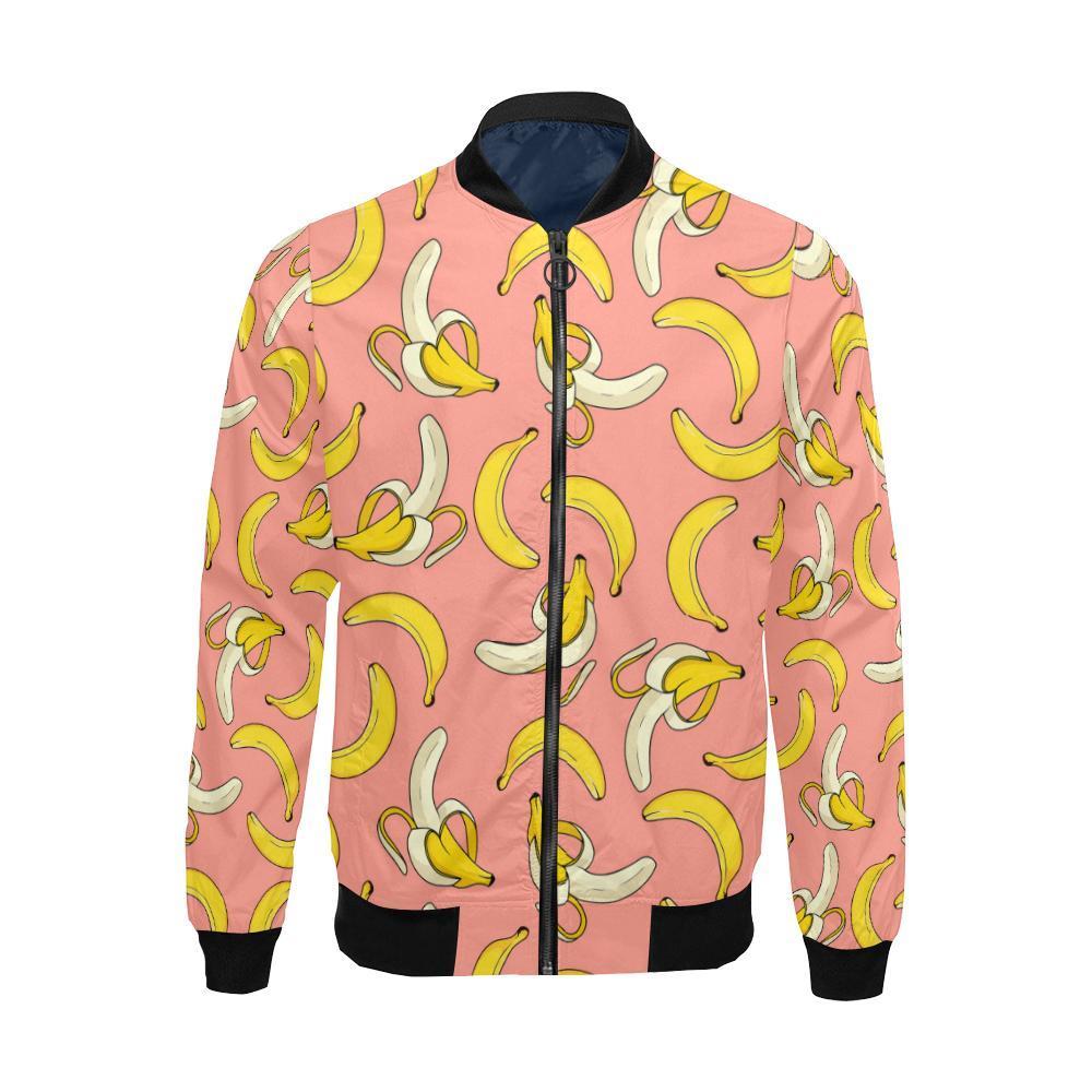 Pink Banana Pattern Print Men's Bomber Jacket-grizzshop