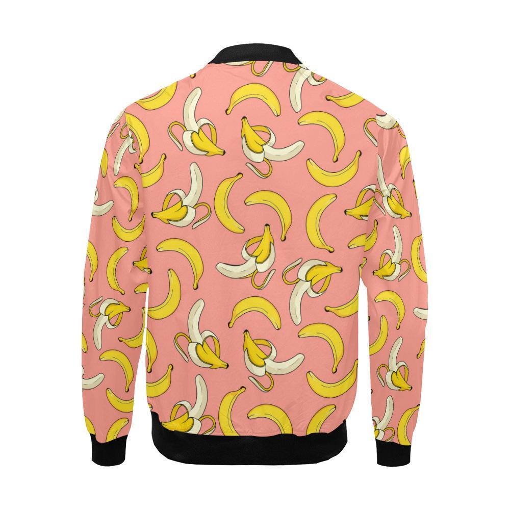 Pink Banana Pattern Print Men's Bomber Jacket-grizzshop