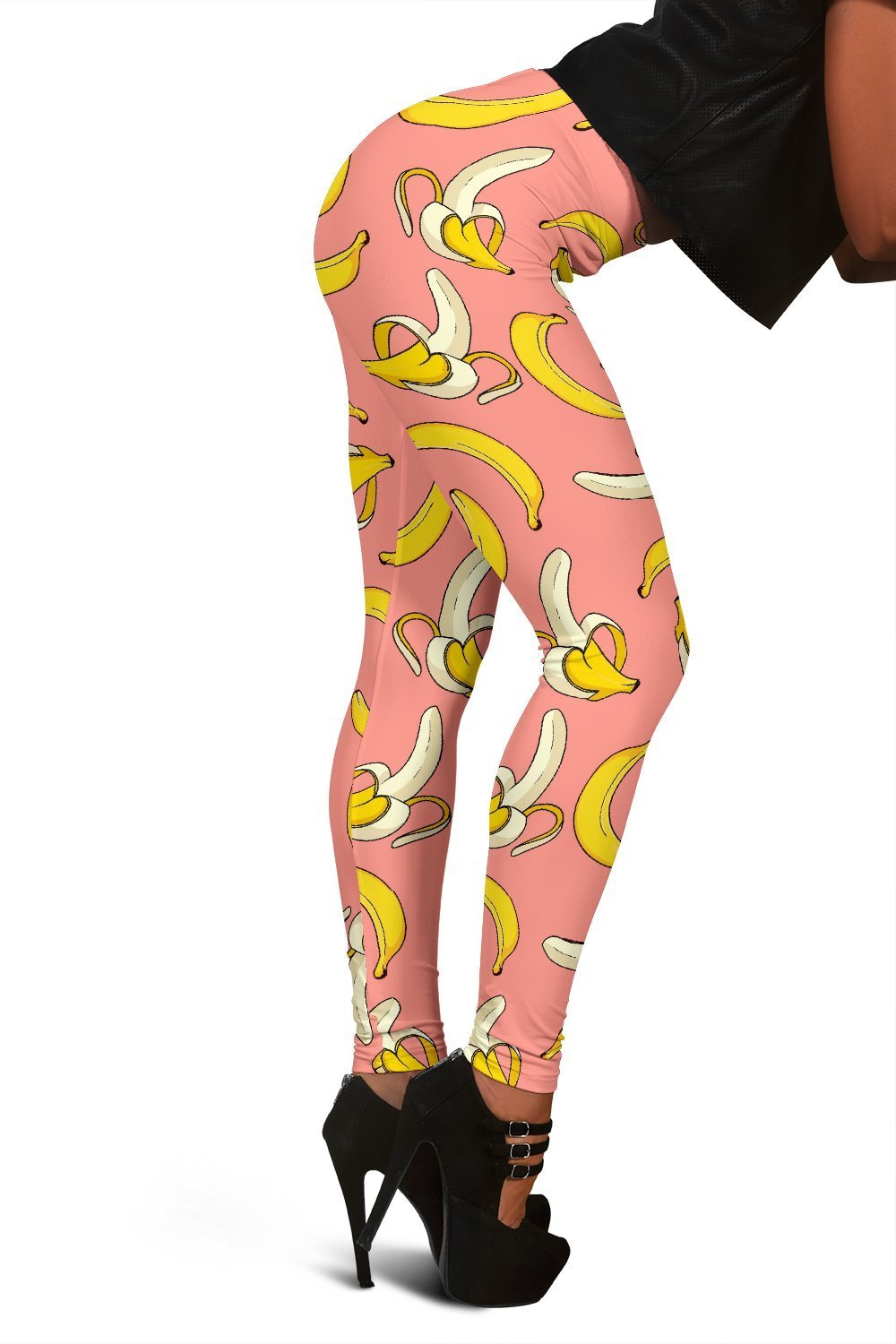 Pink Banana Pattern Print Women Leggings-grizzshop