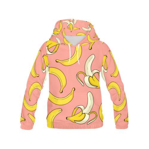 Pink Banana Pattern Print Women Pullover Hoodie-grizzshop