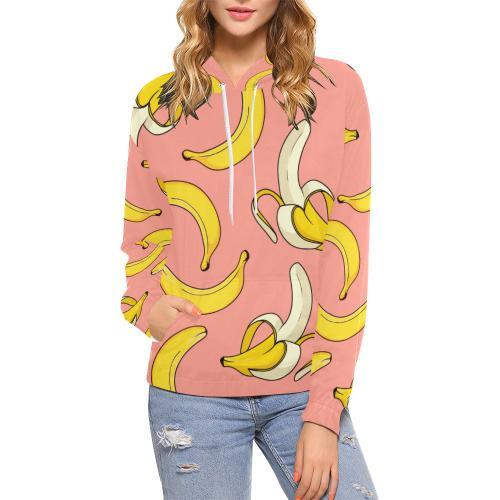 Pink Banana Pattern Print Women Pullover Hoodie-grizzshop