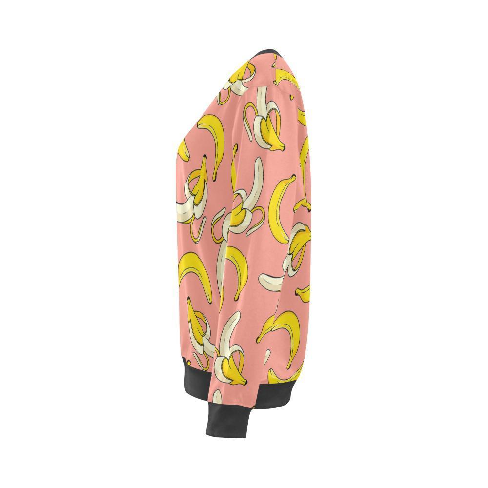 Pink Banana Pattern Print Women's Sweatshirt-grizzshop