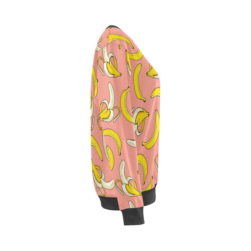 Pink Banana Pattern Print Women's Sweatshirt-grizzshop