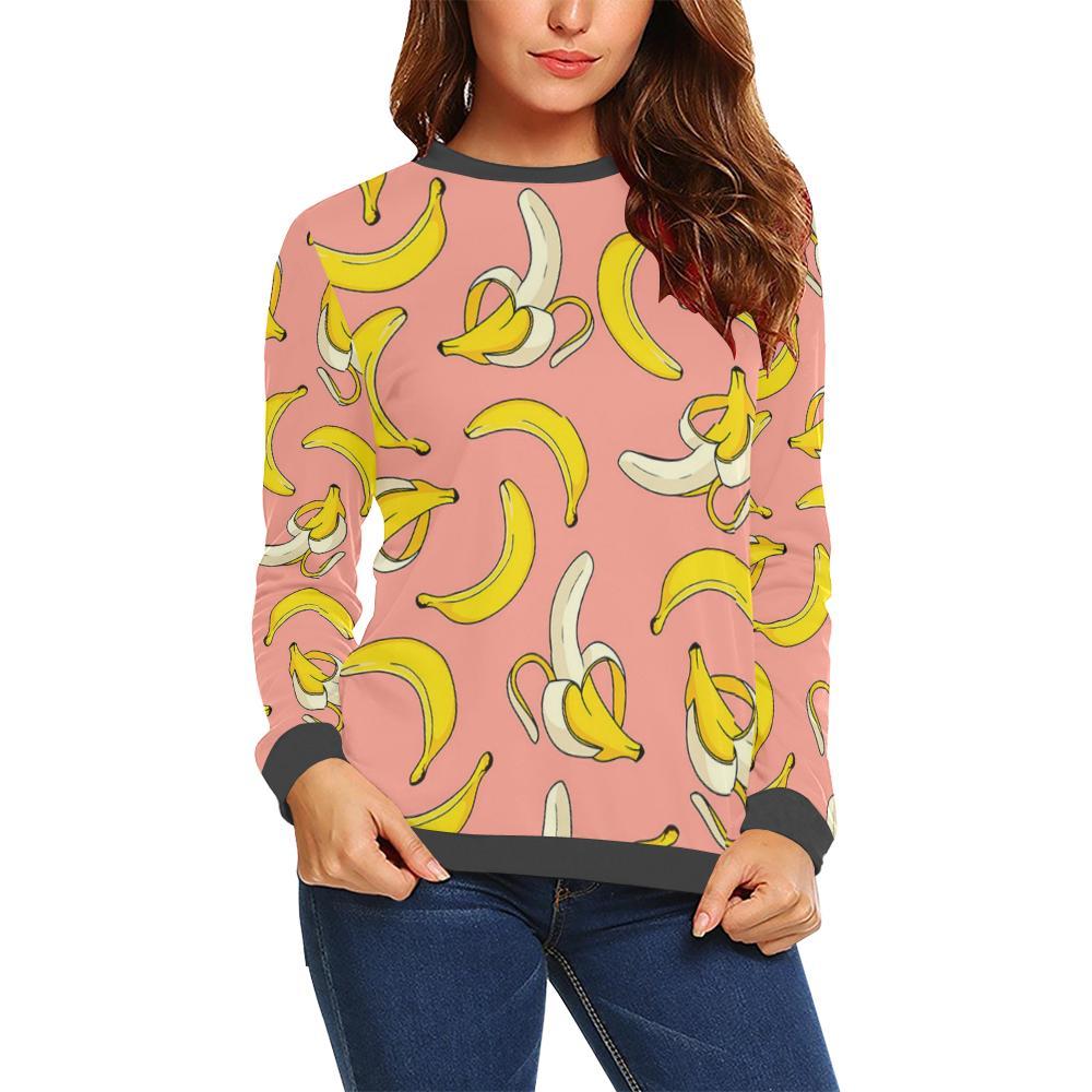 Pink Banana Pattern Print Women's Sweatshirt-grizzshop