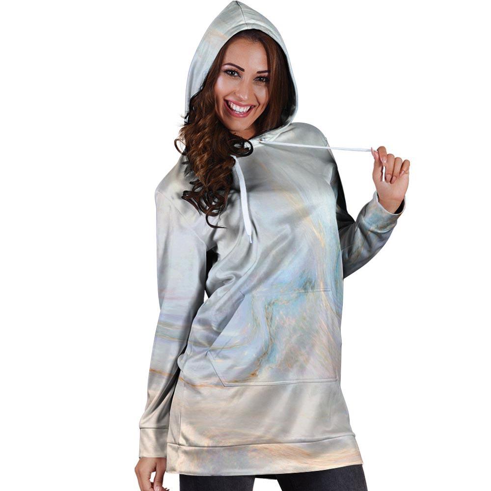 Pink Beige Marble Hoodie Dress-grizzshop