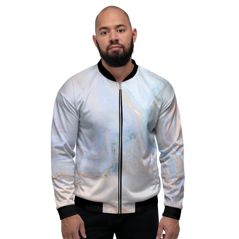 Pink Beige Marble Men's Bomber Jacket-grizzshop