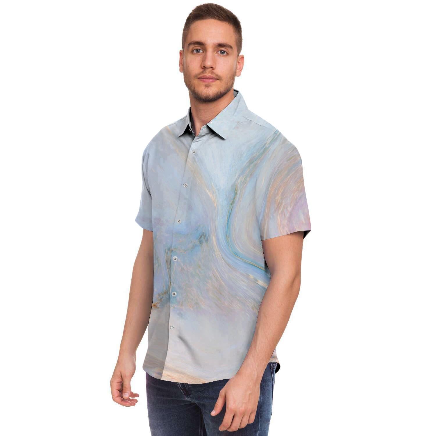 Pink Beige Marble Men's Short Sleeve Shirt-grizzshop