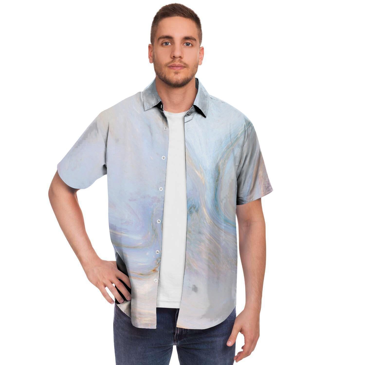 Pink Beige Marble Men's Short Sleeve Shirt-grizzshop