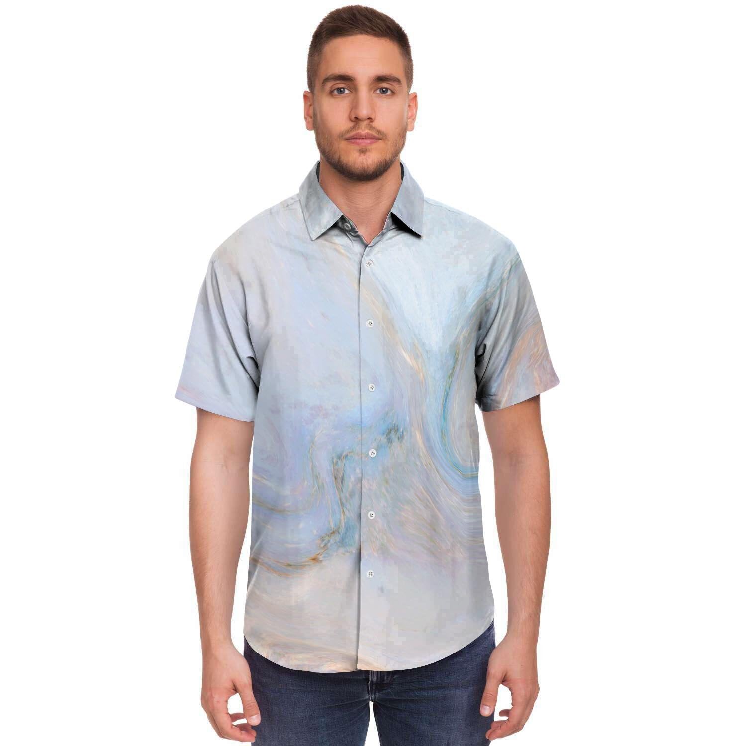 Pink Beige Marble Men's Short Sleeve Shirt-grizzshop