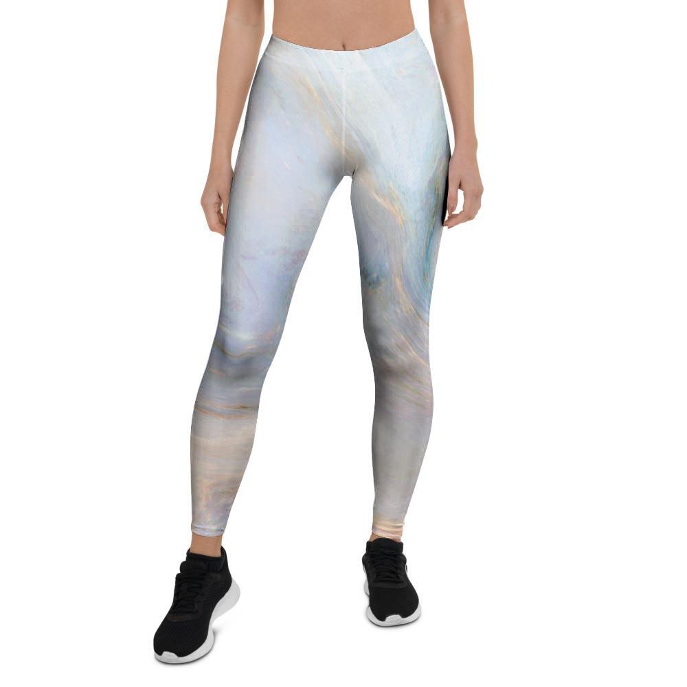 Pink Beige Marble Women's Leggings-grizzshop