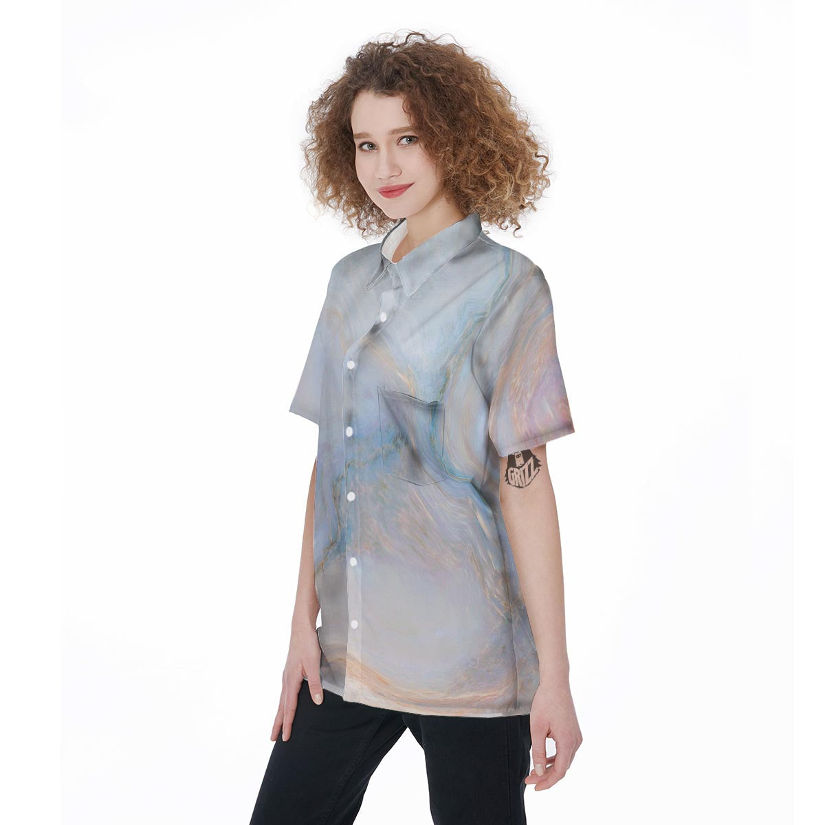 Pink Beige Marble Women's Short Sleeve Shirts-grizzshop