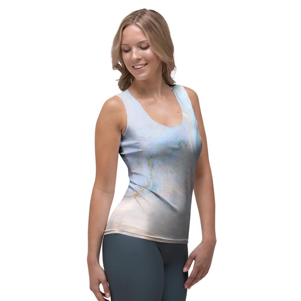Pink Beige Marble Women's Tank Top-grizzshop