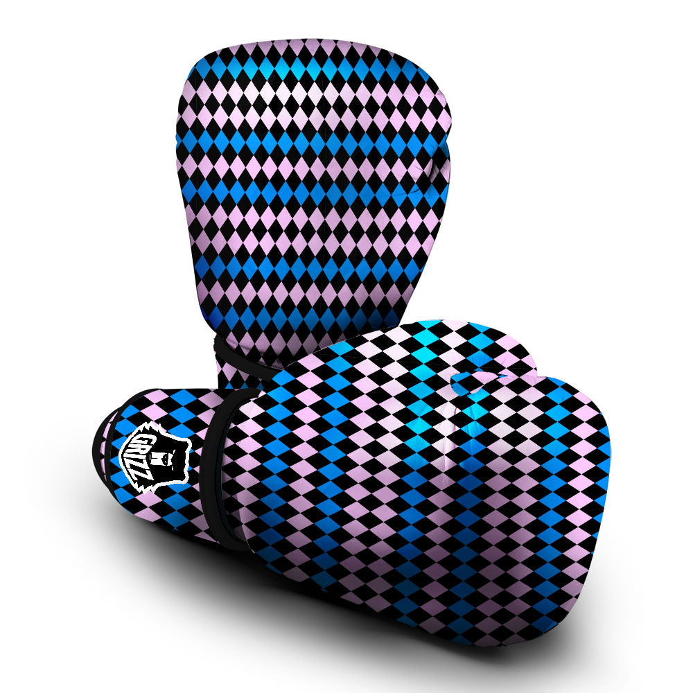 Pink Black And Blue Argyle Print Pattern Boxing Gloves-grizzshop