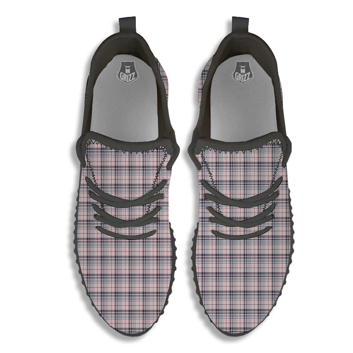 Pink Black And Blue Tartan Print Pattern Black Walking Shoes-grizzshop