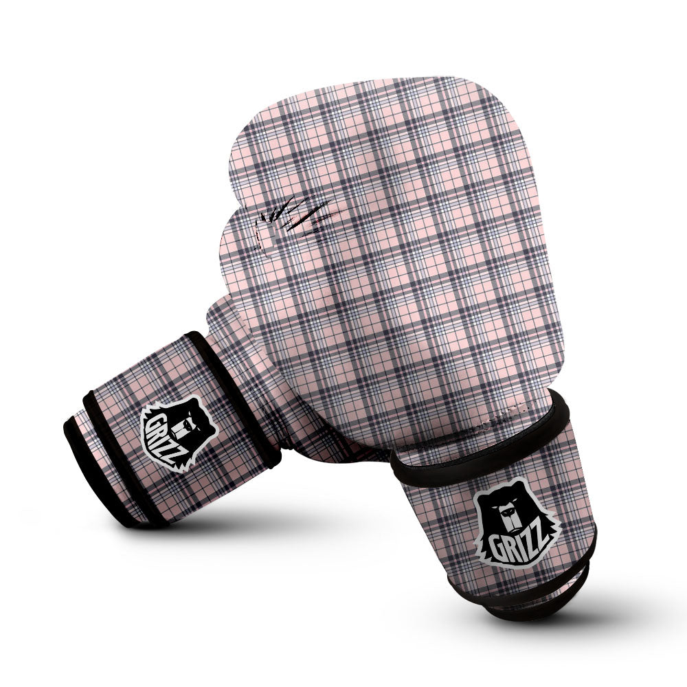 Pink Black And Blue Tartan Print Pattern Boxing Gloves-grizzshop