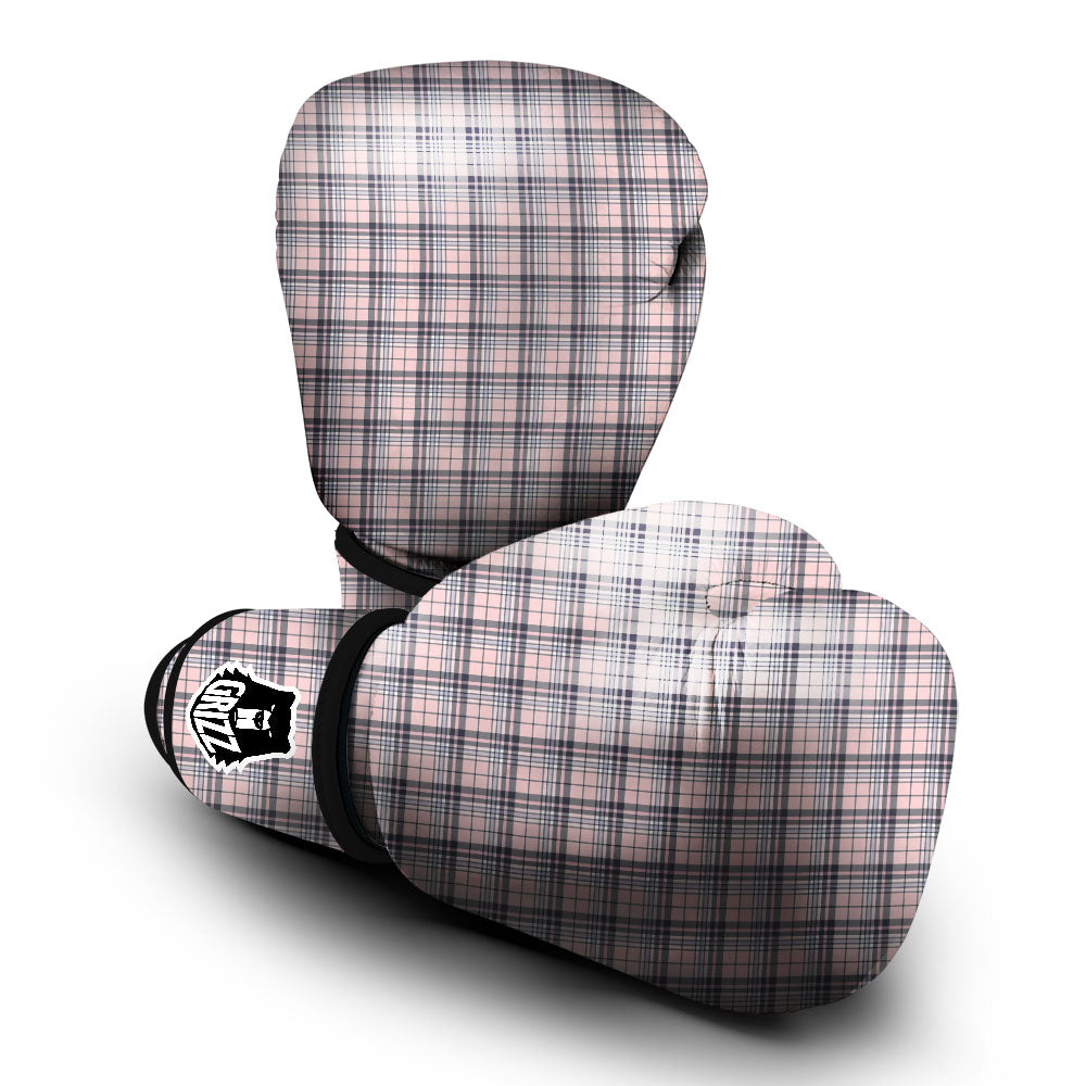 Pink Black And Blue Tartan Print Pattern Boxing Gloves-grizzshop